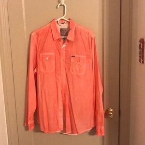 Men’s L Salmon Guess Long Sleeve Dress Shirt